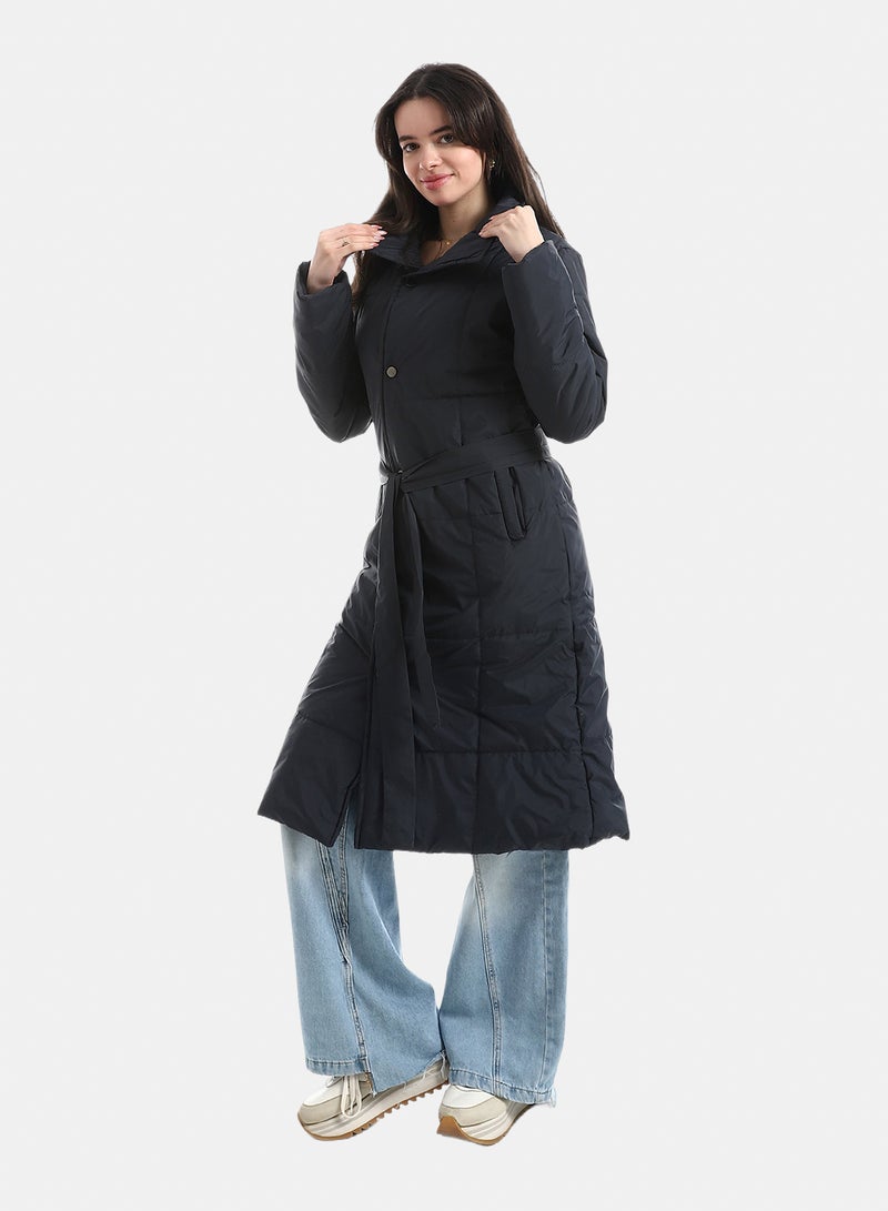 Andora Mid-Length High-Collar Puffer_Navy Blue - Image 2